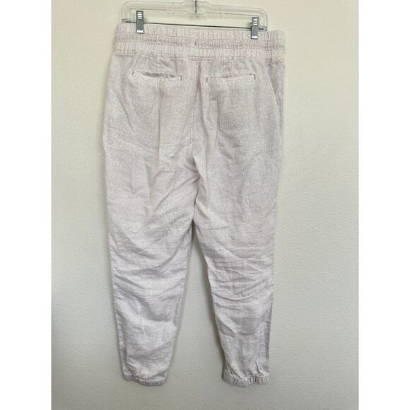 Athleta Cabo Linen Joggers White Drawstring Micro Cheetah Beach Women's Size 10 - Picture 6 of 9